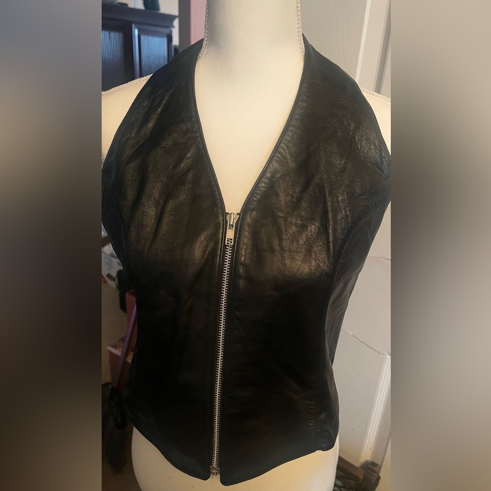 Leather Gallery Leather Halter Zip Halter Top